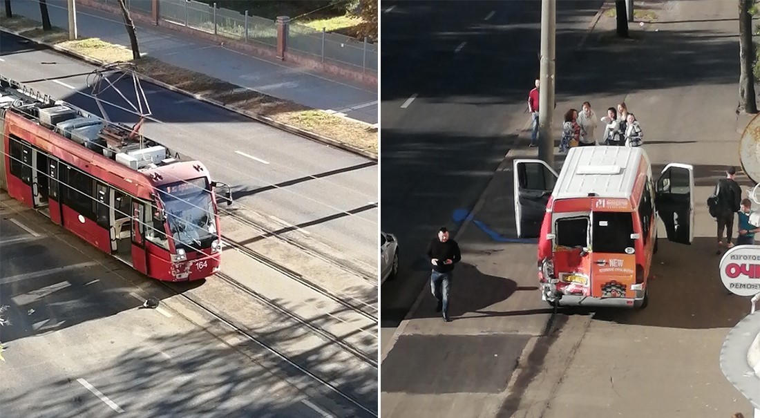 Видео: в Минске столкнулись маршрутное такси и трамвай